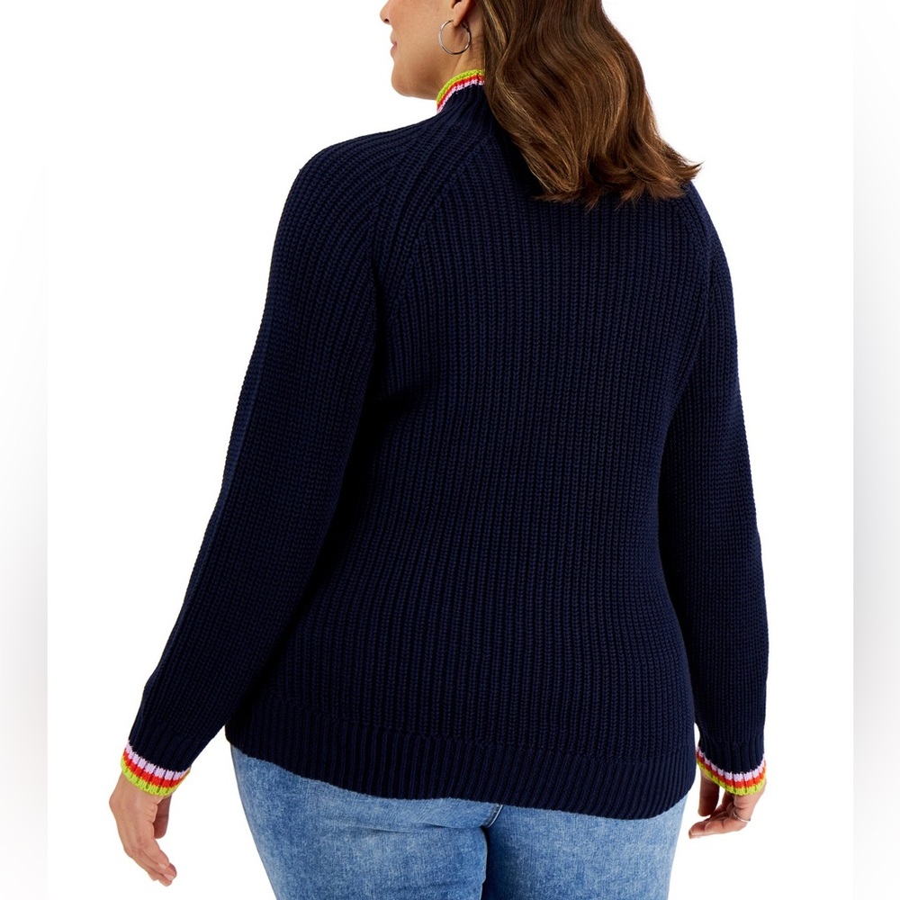 Style & Co Women's Cotton Striped-Detail Funnel-Neck Sweater Sz 3X Rainbow Trim - Picture 3 of 9